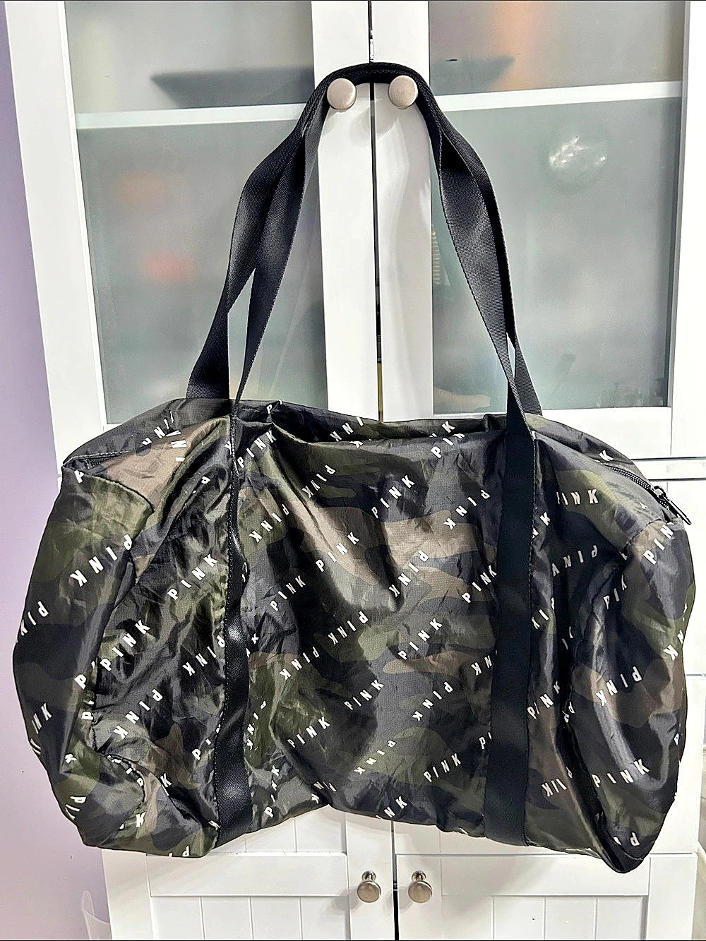 Victoria's Secret PINK Packable Duffel Camo in Black & Gray